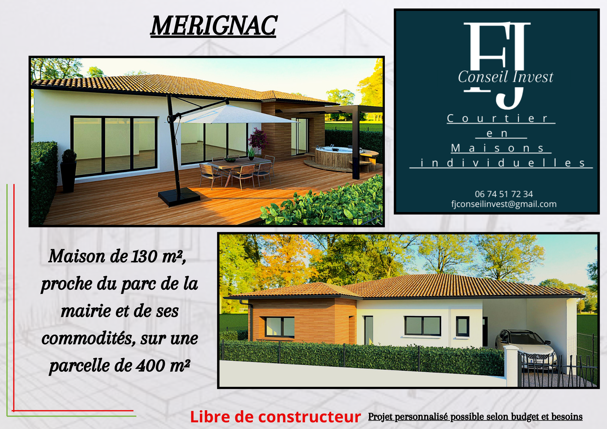 Projet construction FJ courtier travaux Lot 5, terrain viabilisé à batir Merignac